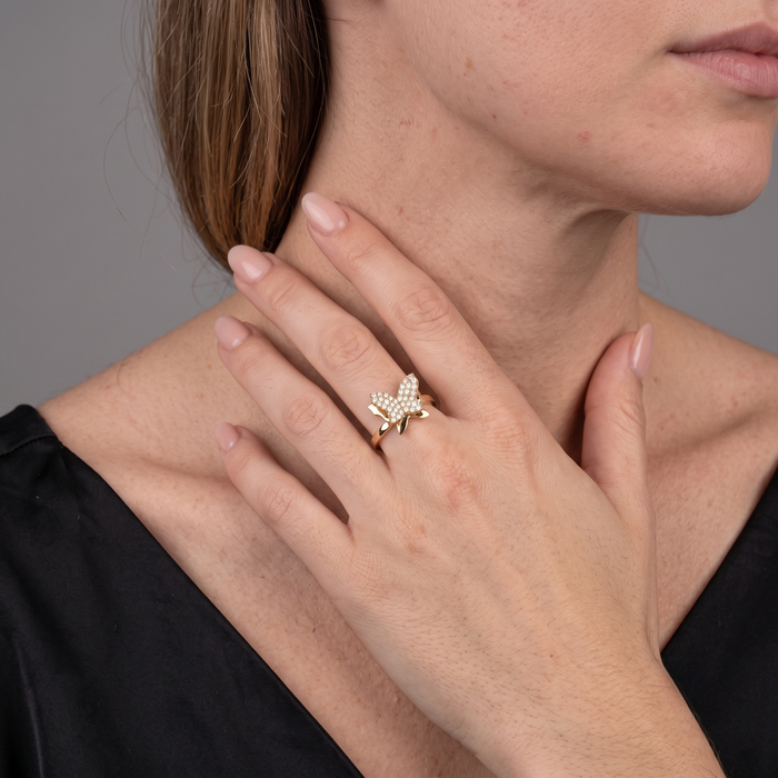 Diamond Butterfly Statement Pave Ring in 14K Gold