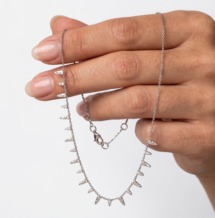 Spike Drop Diamond Necklace in 14K White Gold