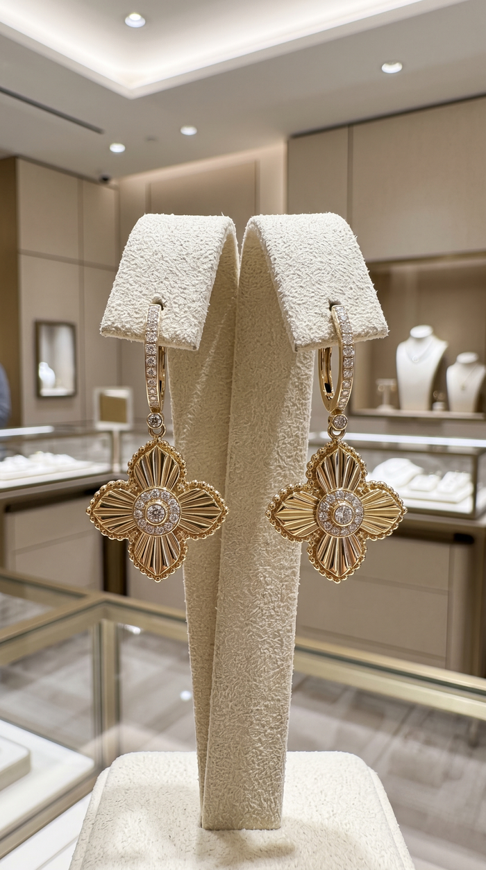 Radiant Clover 14K (or 18k upon request) Yellow Gold Diamond Drop Earrings