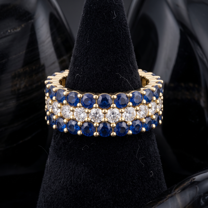 Blue Sapphire Diamond Eternity Band Ring in 14K Yellow Gold