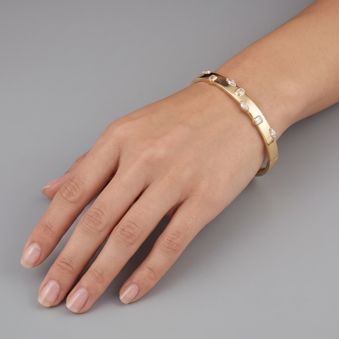Mixed Shape Diamond Accent Bangle Bracelet in 14K Yellow Gold