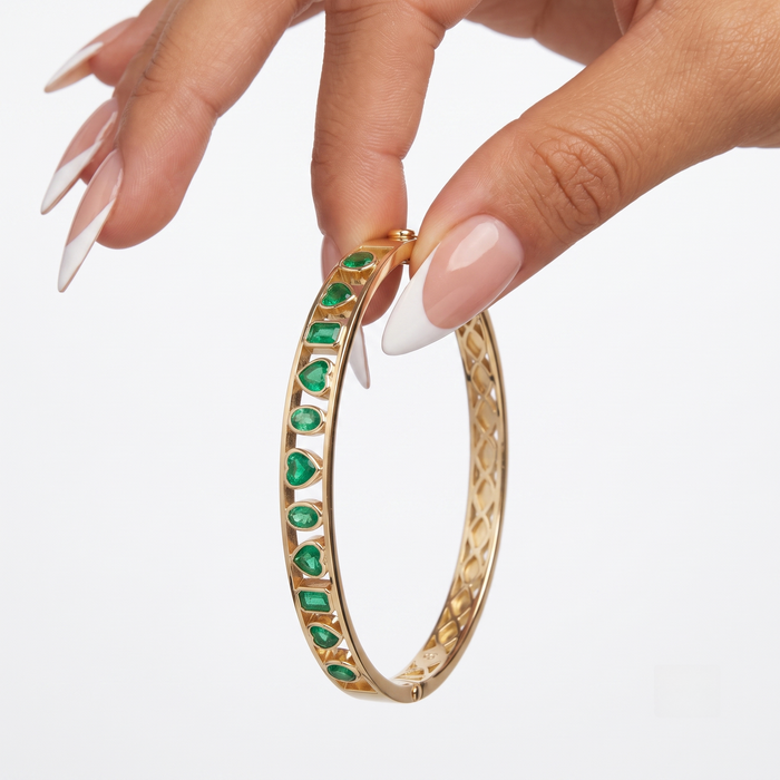 Brilliant Gemstones Bangle Bracelet in 14K Yellow Gold