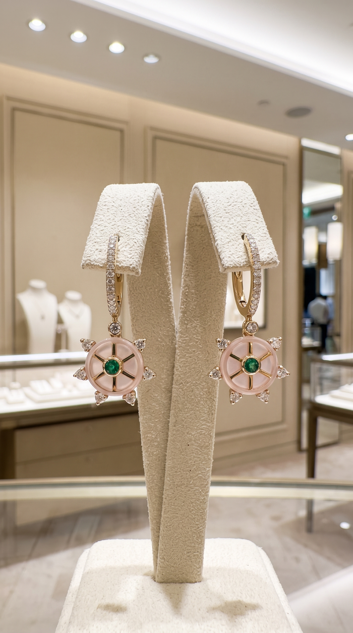Turquoise Butterfly 14K (or 18k upon request) Yellow Gold Diamond Drop Earrings