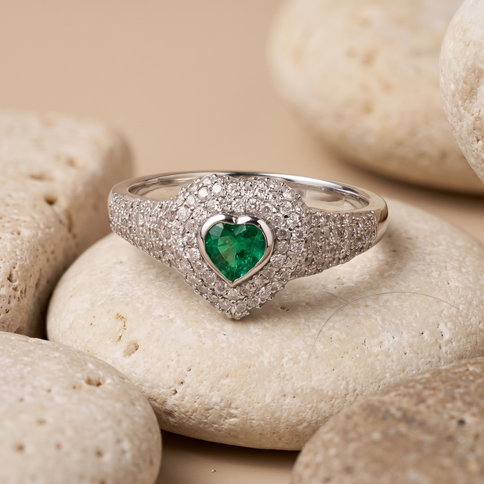 Emerald Heart 14K White Gold Diamond Ring