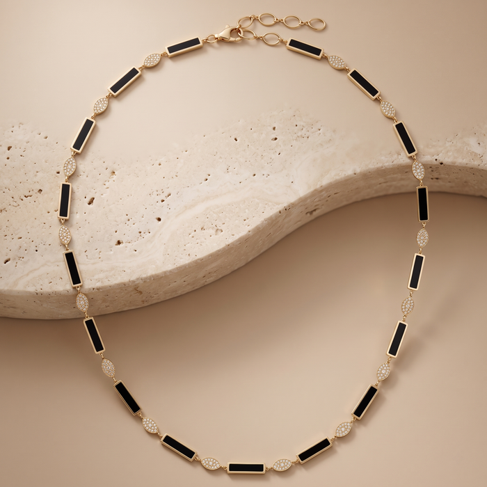 Diamond Malachite Station Necklace in 14K Yellow Gold