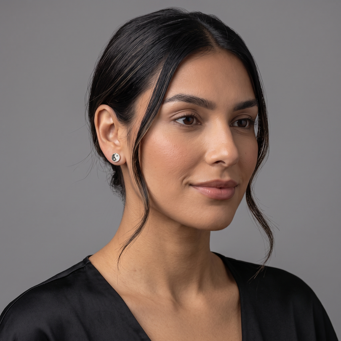 Bygone Era Black Enamel Stud Earrings in 14K Yellow Gold