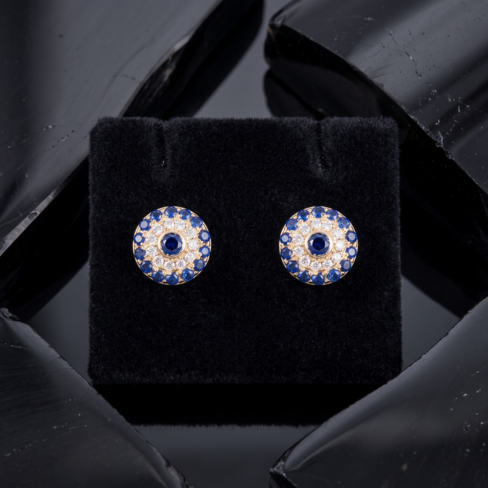 Blue Sapphire Diamond Stud Earrings in 14K Yellow Gold