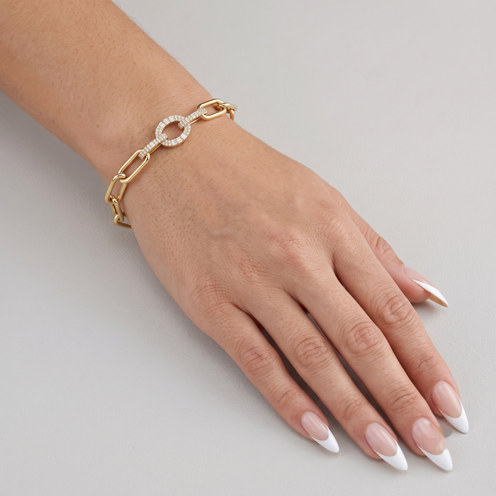 Gleaming Diamond Link Loop Bracelet in 14K Yellow Gold