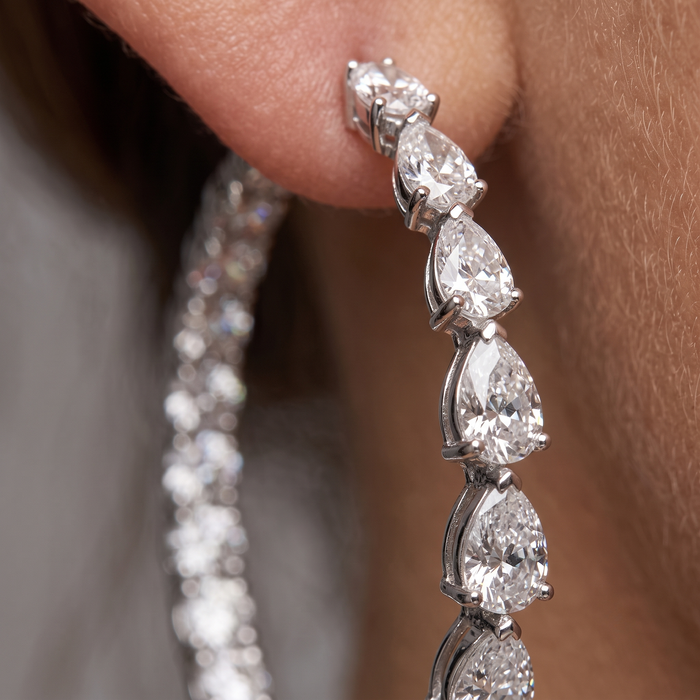 Teardrop Diamond Eternity Hoop Earrings in 18K White Gold