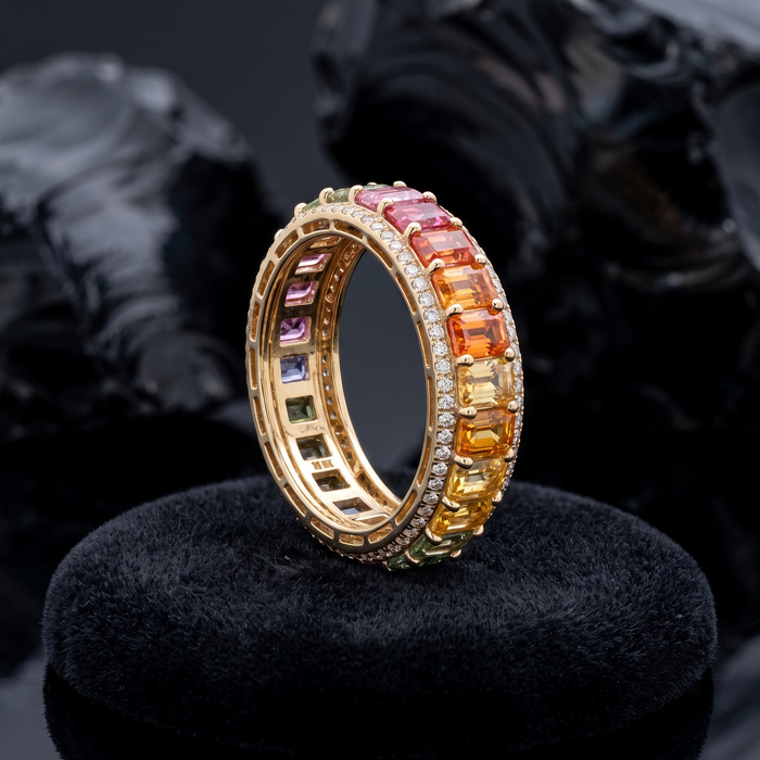Colorful Gemstone 14K Diamond Band Ring
