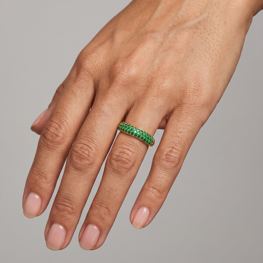 Elegant Emerald Pave 14K Gold Band Ring