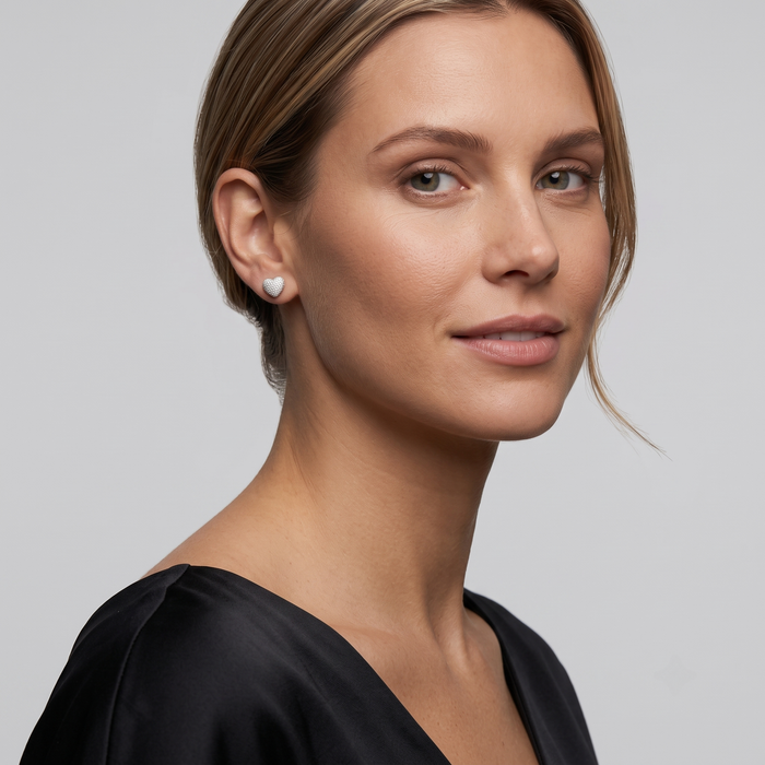 Heart Delicate Diamond Stud Earrings in 14K Yellow Gold