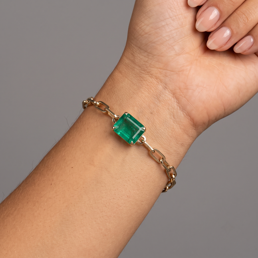 Emerald-Cut Emerald Chain Bracelet in 14K Yellow Gold