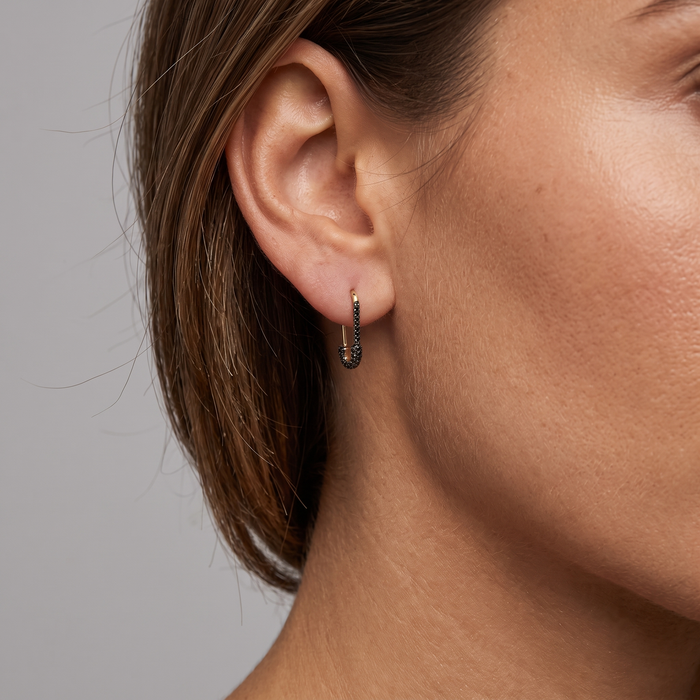 Pave Safety Pin Diamond Earrings in 14K Gold
