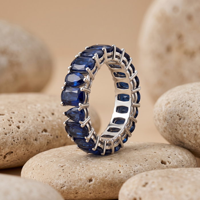 Blue Sapphire Eternity 14K White Gold Band Ring