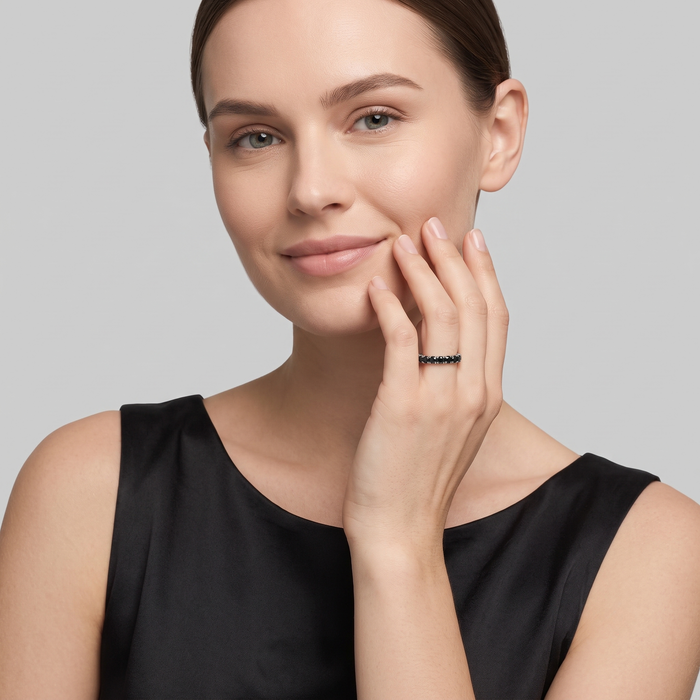 Black Diamond Eternity 14K White Gold Band Ring