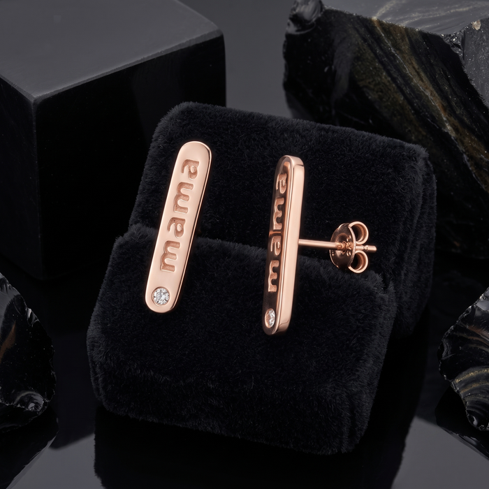 Mama Bar Stud Diamond Earrings in 14K Rose Gold