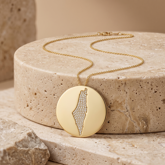 Map Pendant Diamond Medallion Necklace in 14K Yellow Gold