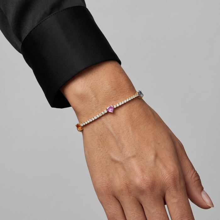 Colourful Heart 14K Yellow Gold Diamond Bracelet