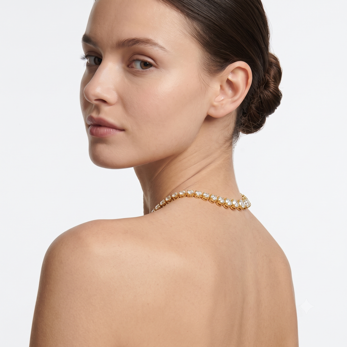 5ct Round Diamond 14K Gold Graduated Bezel Tennis Necklace