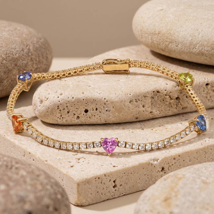 Colourful Heart 14K Yellow Gold Diamond Bracelet