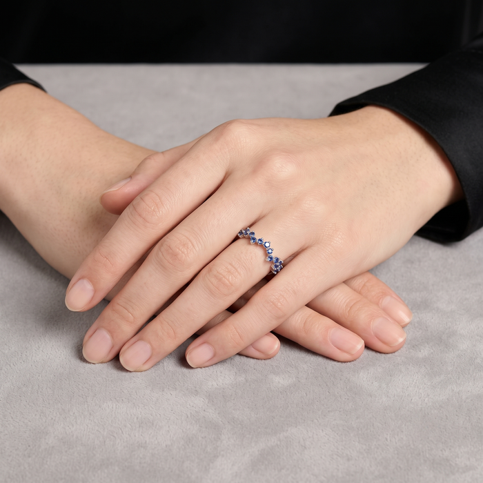 Elegant Blue Sapphire 14K White Gold Stacking Ring
