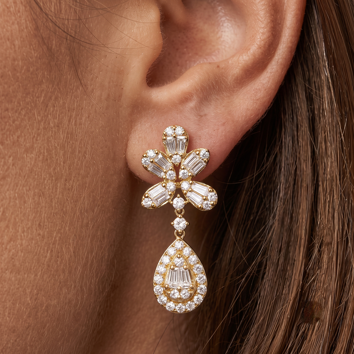 Diamond Fall Glittering Drops Earrings in 14K Yellow Gold