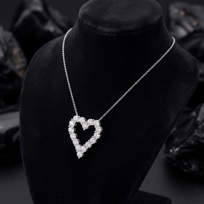 Cushion Cut Open Heart Diamond Necklace in 14K White Gold