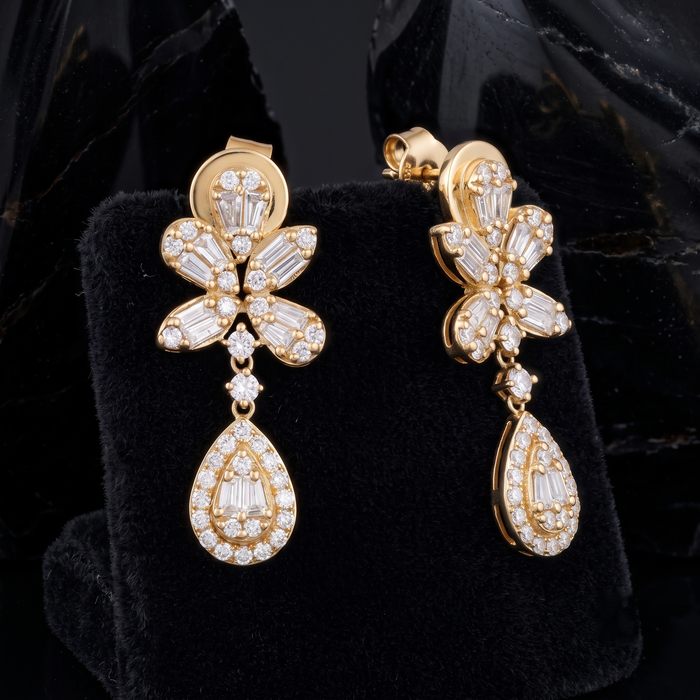 Diamond Fall Glittering Drops Earrings in 14K Yellow Gold