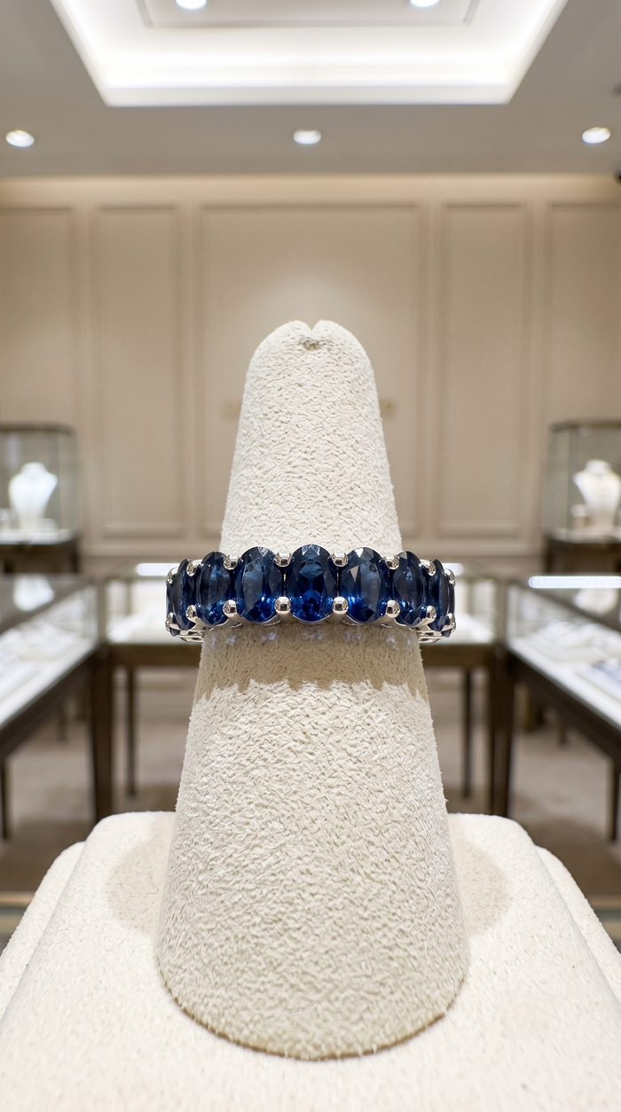 Classic Oval Blue 14K White Gold Sapphire Eternity Ring