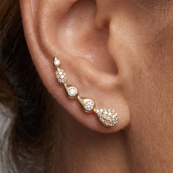 Rise Diamond Climber Earrings in 14K Yellow Gold