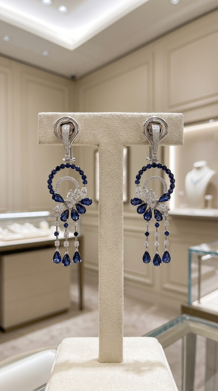 Diamond Flare Radiant Drops Earrings in 14K White Gold
