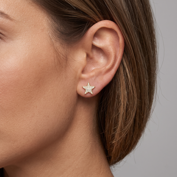 Pristine Diamond Star Stud Earrings in 14K Yellow Gold