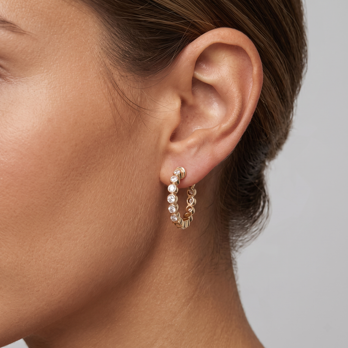 Round Diamond Aura Huggie Earrings in 14K Yellow Gold
