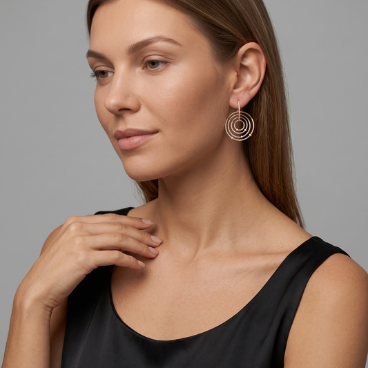 Concentric Circle Diamond 14K (or 18k upon request) Yellow Gold Drop Earrings