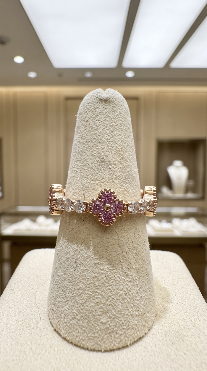 Floral Pink Sapphire & Diamond 14K Gold Ring
