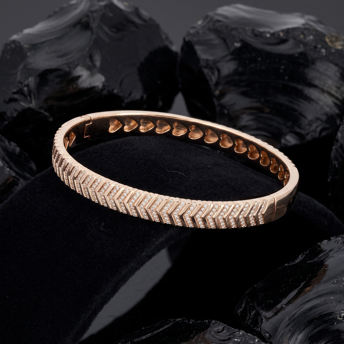 Heart Interior Chevron Bangle Bracelet in 14K Yellow Gold