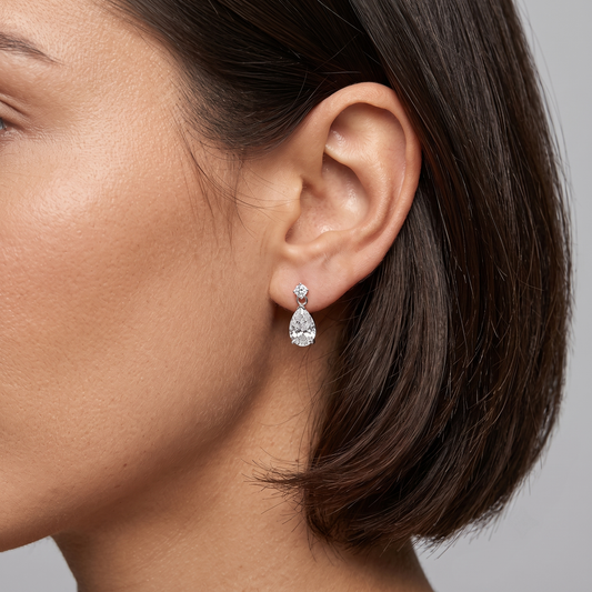 Pear Shaped Diamond Drop Earrings in 18K White Gold