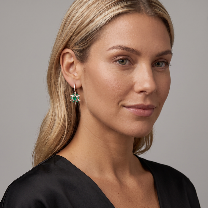 Baguette Ruby Diamond Drop Earrings in 14K Yellow Gold