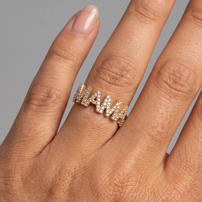 Diamond Encrusted Mama Ring in 14K Yellow Gold