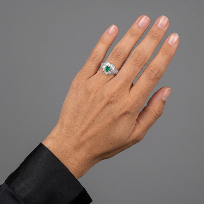 Emerald Heart 14K White Gold Diamond Ring