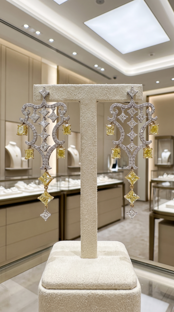 Multishape Pushback Chandellier Earrings in 18K Yellow Gold