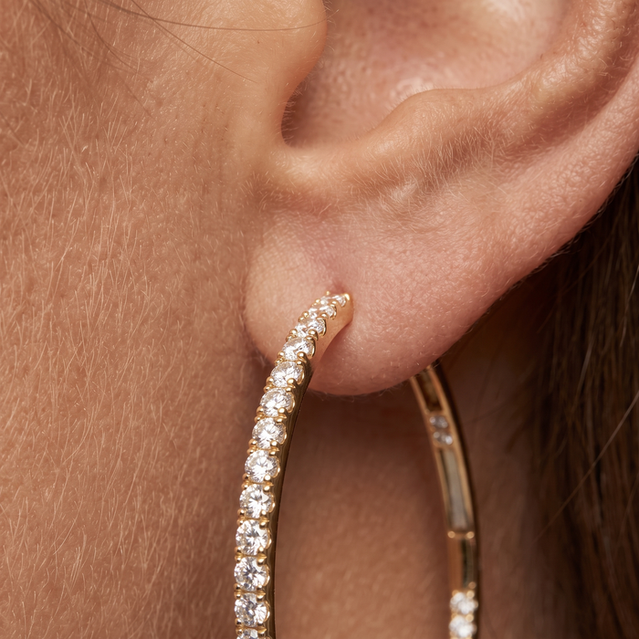Micro Pave Classic Thin Hoop Earrings in 14K Yellow Gold
