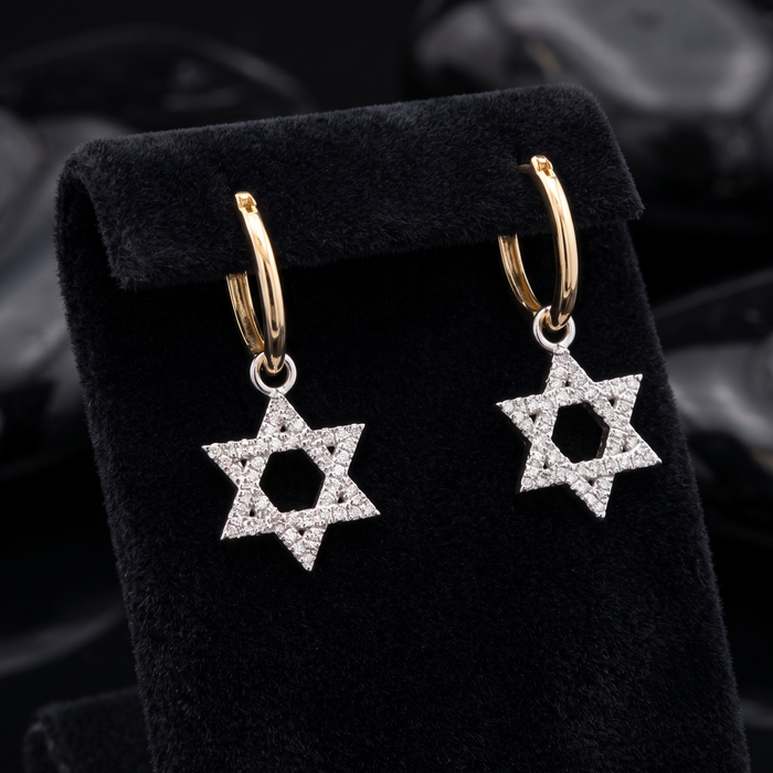 Star of David Diamond Hoop Earrings in 14K Gold