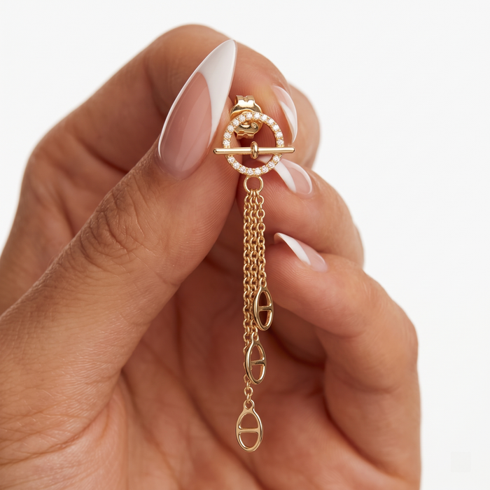 Equinox Chain 14K (or 18k upon request) Yellow Gold Diamond Drop Earrings