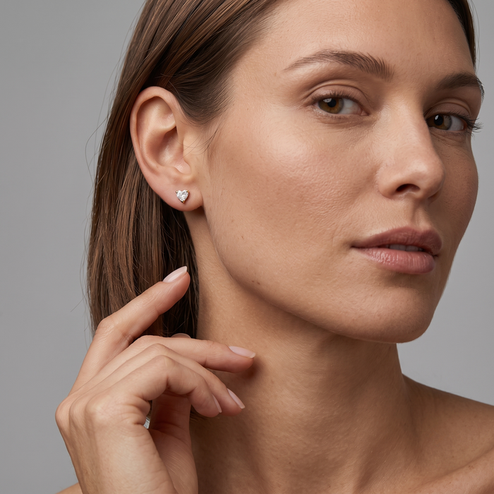 Heart Shaped Solitaire Stud Earrings in 14K Yellow Gold