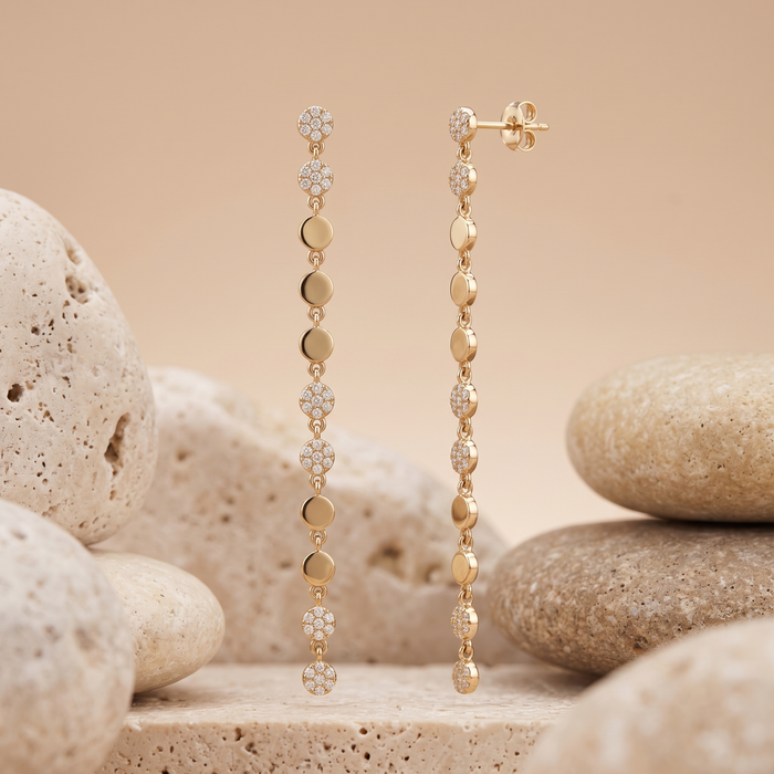 Disc Danglers Diamond Drop Earrings in 14K Gold