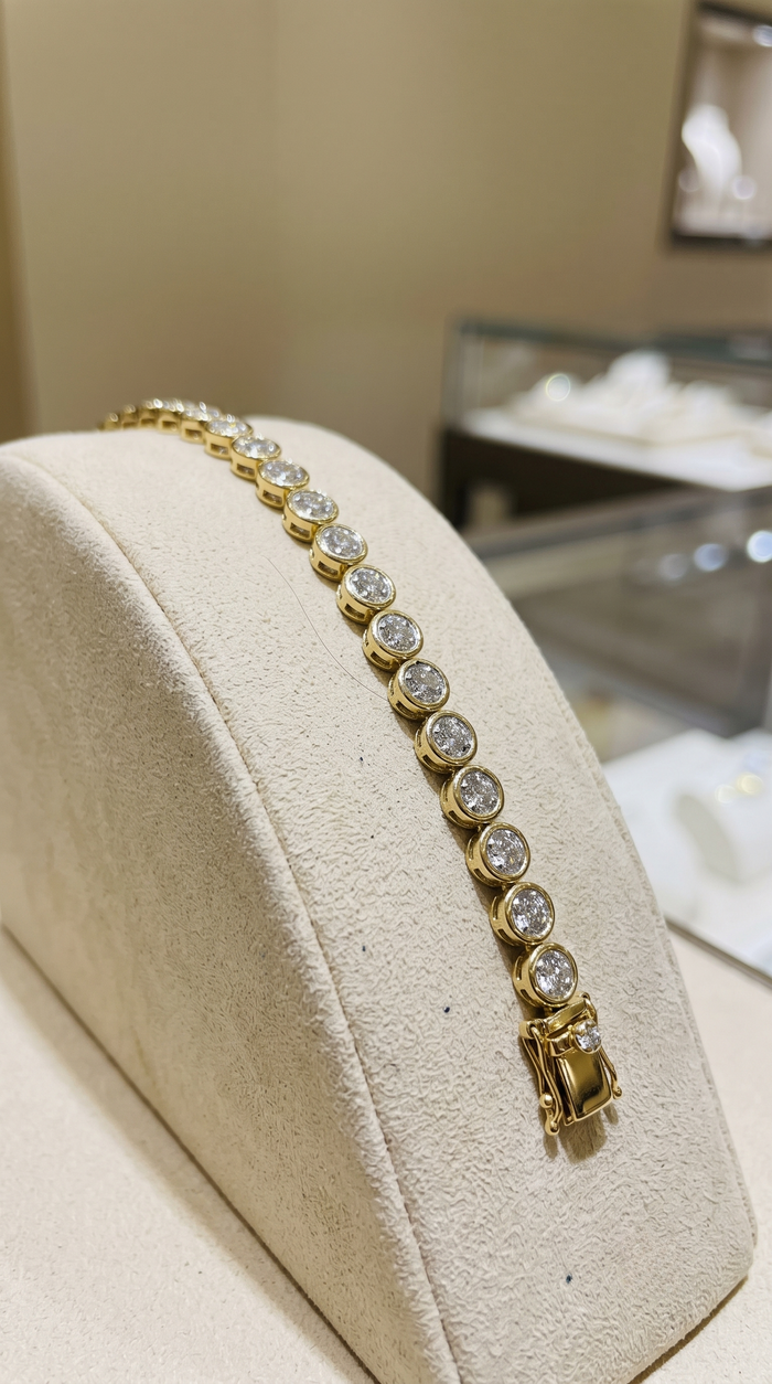Vintage Infinity 14K (or 18k upon request) Yellow Gold Bangle Diamond Bracelet