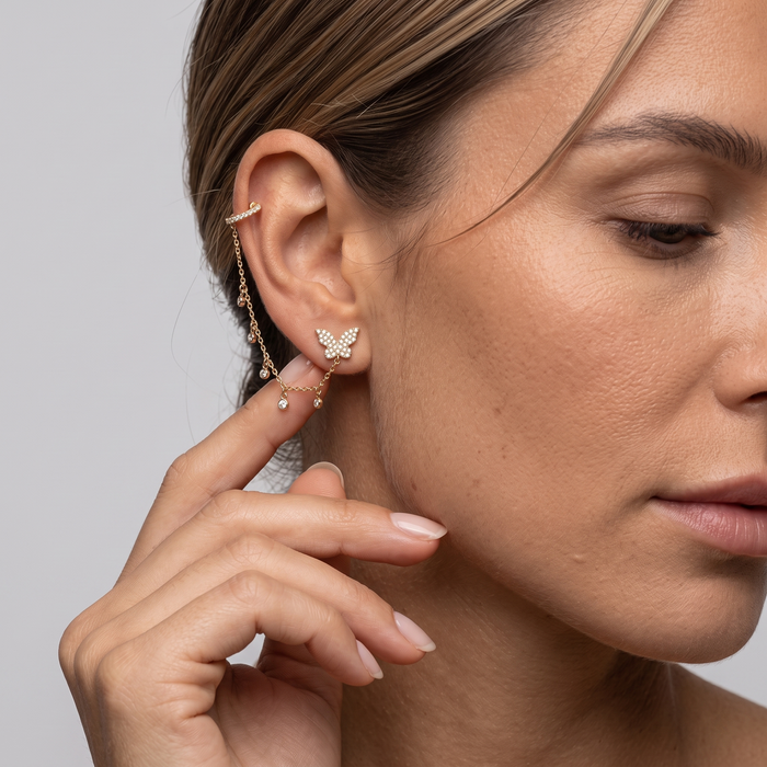 Baguette Edge Diamond Earrings in 14K Yellow Gold