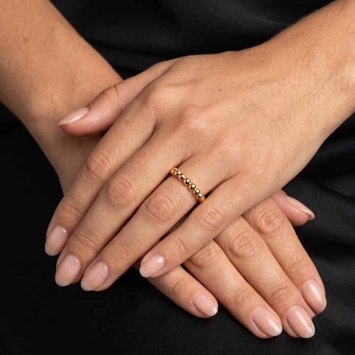 Polished Beaded Stackable Round Shape Diamond Ring in 14K Gold